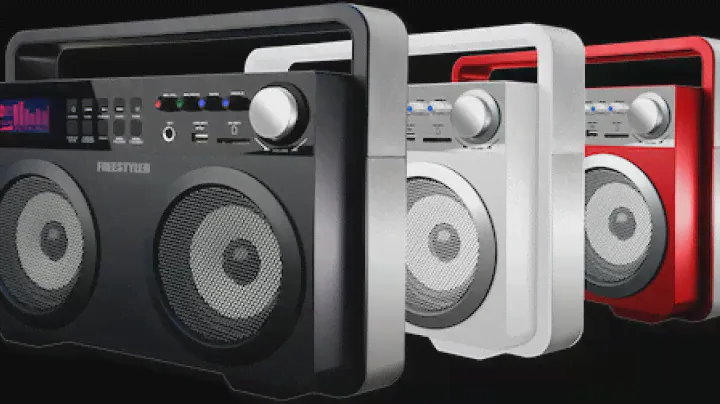 Teac Freestyler demo MP3 boombox ...used as electric guitar amp through mic input