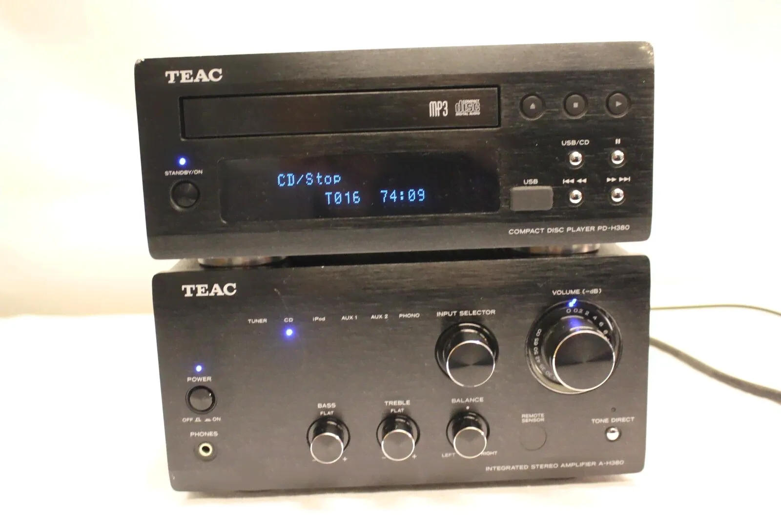 TEAC A-H380 STEREO VERSTÄRKER + TEAC PD-H380E CD COMPACT DISC PLAYER KEINE FERNBEDIENUNG