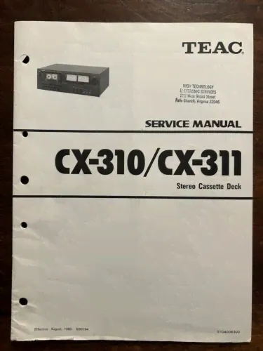 TEAC CX-310 CX-311 Stereo Cassette Tape Deck Service Manual OEM Vintage Repair
